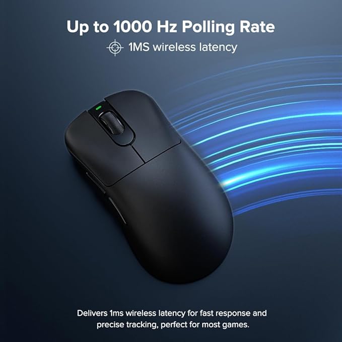 Wireless Gaming Mouse, 24000 DPI, Wired/2.4GHz/Bluetooth Ergonomic Mouse, 150Hours Battery Life, Free Lag, 57g Lightweight Rechargeable Gaming Mice for Laptop/PC/Mac/Tablet/Xbox/MacBook, Black