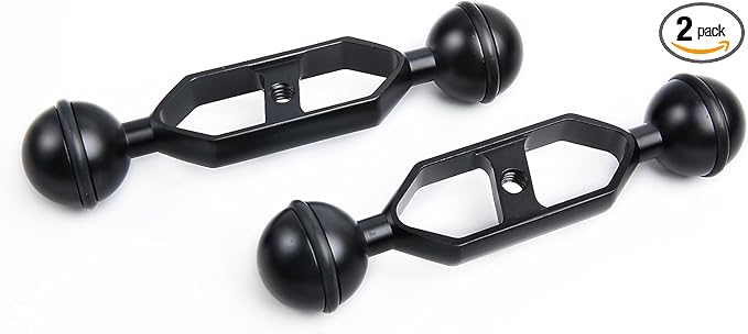 Black 5" Underwater Aluminum Alloy Extension Arm (2-Pack) - Dual Ball System with 1" Head Connector, Waterproof & Rustproof for Diving Camera Tray/Strobe/Video Light, Scuba Photography Gear