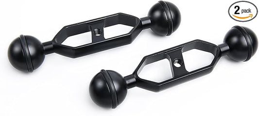 Black 5" Underwater Aluminum Alloy Extension Arm (2-Pack) - Dual Ball System with 1" Head Connector, Waterproof & Rustproof for Diving Camera Tray/Strobe/Video Light, Scuba Photography Gear