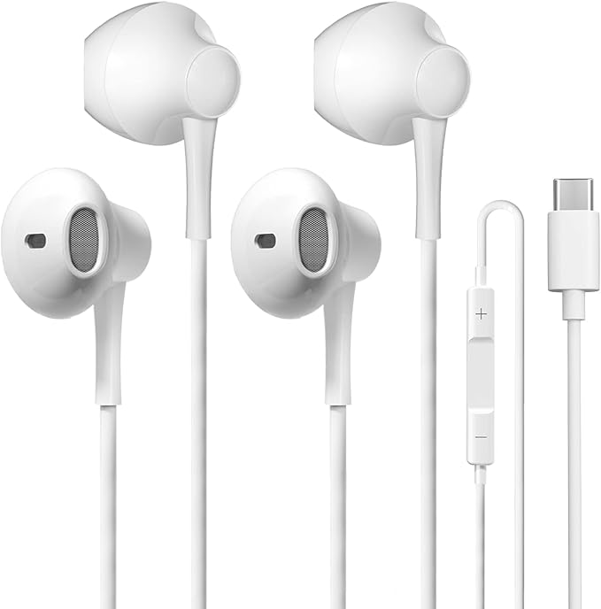2 Pack USB C Headphones for iPhone 16/15 Type C Earbuds Wired Earphones with Mic & Remote Control Noise Cancelling for iPad Pro, Galaxy S23/S22/S21/S20/Ultra Note 10/20, Pixel 7/6/6a/5/4
