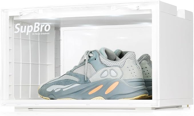 SupBro Led Collection Crate - Voice Control - Easy Access Storage Shoes box, Stackable Shoe Storage with clear plastic door for sneakers (11.2 x 14.9 x 8.8 inch (6pack), White)