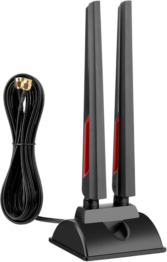 Superbat WiFi 6E Tri-Band Antenna 2.4GHz 5GHz 6GHz Magnetic Base WiFi Antenna with RP-SMA Extension Cable for PC Desktop Computer WiFi Card Wireless Network Router Security Cameras