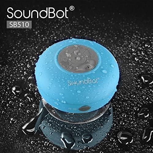 SoundBot SB510 HD Water Resistant Bluetooth Shower Speaker, Handsfree Portable Speakerphone with Built-in Mic, 6hrs of Playtime, Control Buttons and Dedicated Suction Cup_Blue