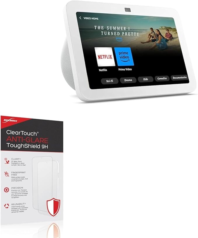 BoxWave Screen Protector Compatible with Amazon Echo Show 8 (3rd Gen 2023) - ClearTouch Anti-Glare ToughShield 9H (2-Pack), Anti-Glare 9H Tough Flexible Film Screen Protector