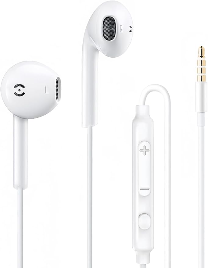 MAS CARNEY Wired Earbuds with Mic 3.5mm Jack WH9, Comfort-Fit in-Ear Headphones for iPhone, PC Gaming, Airplane Travel, School, Samsung, Android, iPad