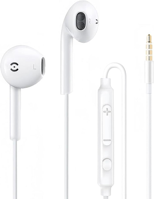 MAS CARNEY Wired Earbuds with Mic 3.5mm Jack WH9, Comfort-Fit in-Ear Headphones for iPhone, PC Gaming, Airplane Travel, School, Samsung, Android, iPad