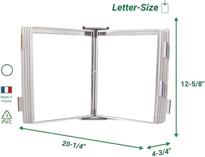 Tarifold DJOIS Wall Mount Reference System – 10 Double-Sided Display Pockets – Letter Size – Steel Wire Frame – Adjustable Tabs – Made in France - White (W221)