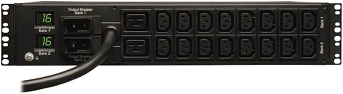 Tripp Lite Metered PDU, 18 Outlets (2-C19, 16-C13), IEC-309 230V 32A Blue, 12 ft. Cord, 2U Rack-Mount Power (PDUMH32HV),Black
