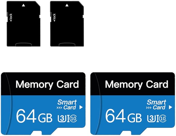 2 Pack 64 GB Micro Memory Card with Adapter, TF Memory Card Class 10, Mini Memory Card for Camera/Smartphone/Tablet/Drone (Blue 64GB*2)