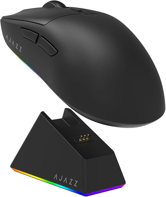 AJAZZ AJ139 V2 MC Gaming Mouse with Charging Base, Adjustable 12,000 DPI, PAW3311 Sensor, 3 Modes Wireless Mouse, 500mAh Battery, 1000 Polling Rate, 66g Lightweight, Win/Mac (Black)