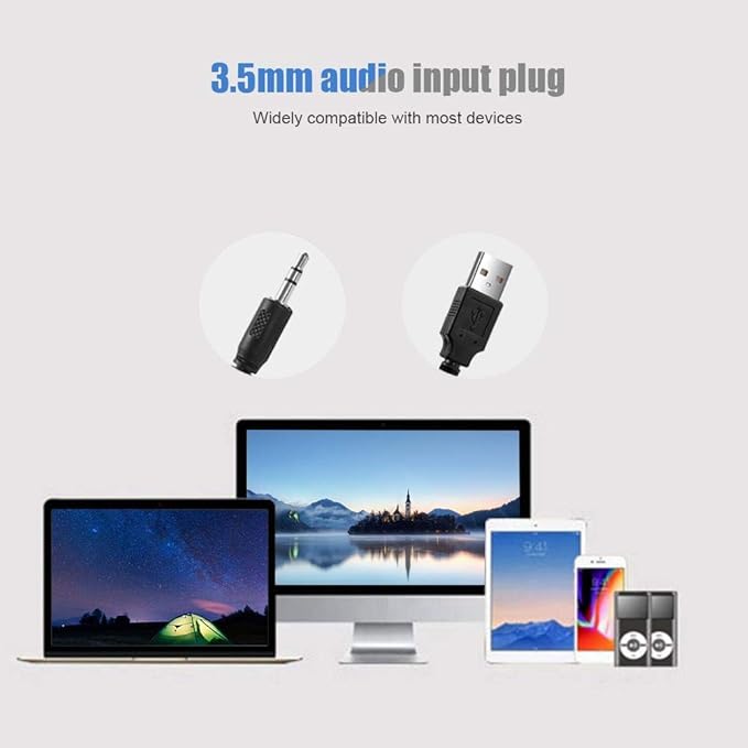 Bewinner USB Wired Soundbar, 3.5mm Stereo Soundbar Music Player Bass Surround Sound Box for Desktop Laptop TV Smartphone Tablet PC MP3 MP4, Portable Subwoofer Home Audio Speakers(Black)