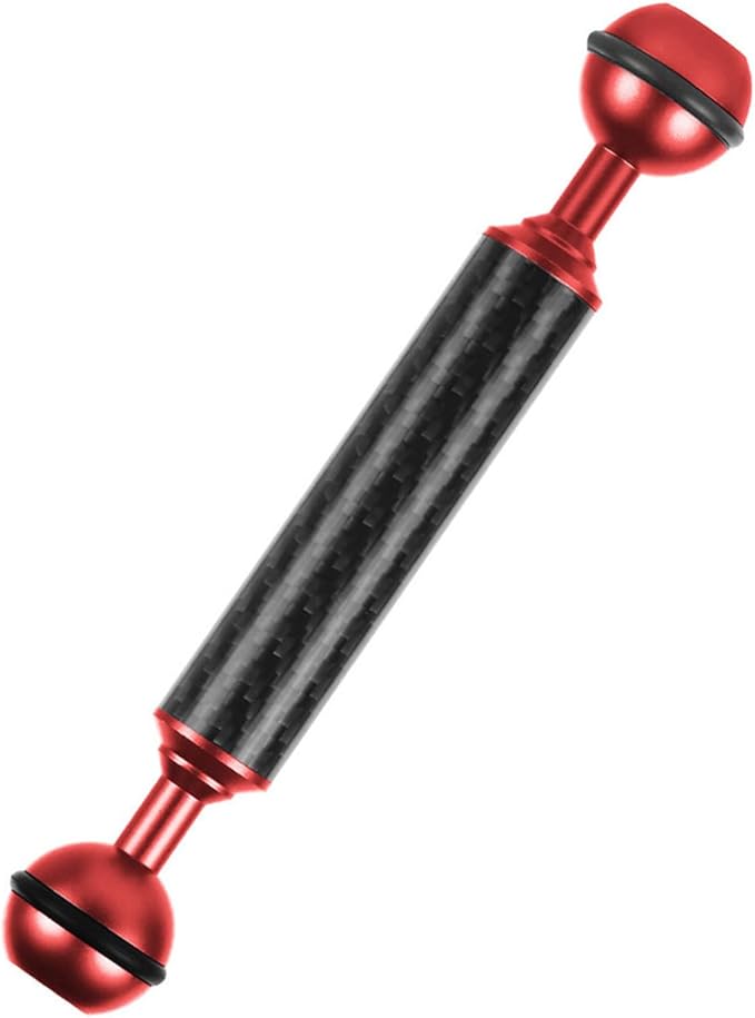 Carbon Fiber Underwater Float Arm, 1-inch Dual Ball Buoyancy Arm for Underwater Camera Tray, Video Light & Strobe for Scuba Diving Photography & Videography (Red, 6 inches)