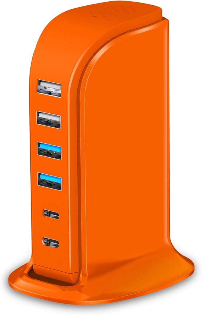 Upoy Dual USB C Charger Block, Charging Station for Multiple Devices 45W Total, USB Tower Hub Travel Ready, 6 Ports Charging Blocks for Guest Room, Office, Desk