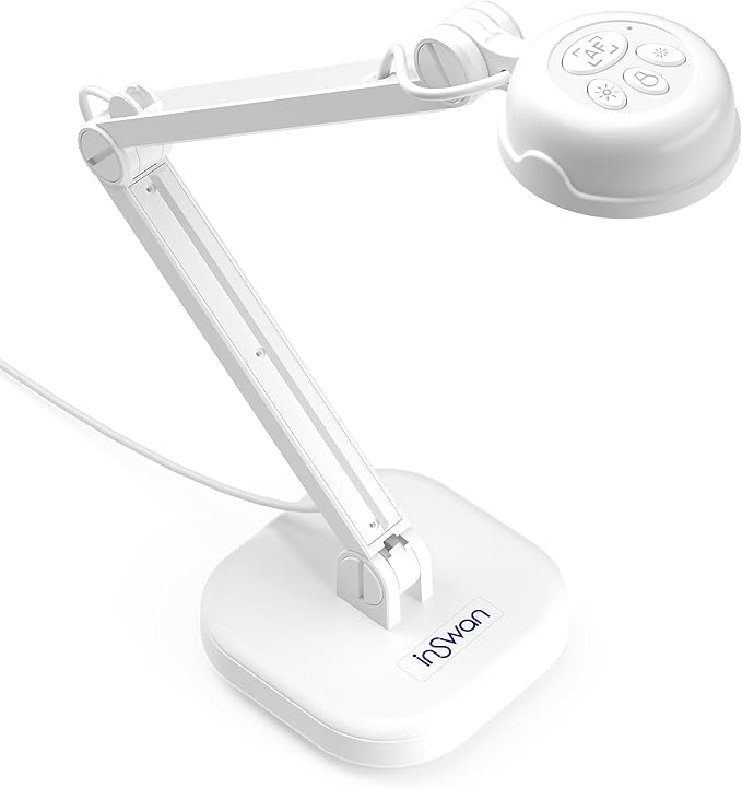 INSWAN INS-1 USB Document Camera — 8MP Ultra HD, Auto Focus, LED , Built-in Mic, Windows, Mac, iPad, Chromebook Compatible for Distance Learning, Remote Teaching, Web Conferencing, Live Demo