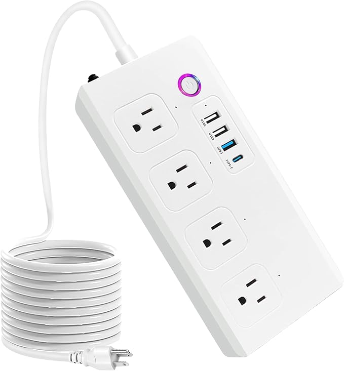 UseeLink Smart Plug Power Strip, Surge Protector with 4 Individually Controlled Smart Outlets and 4 USB Ports, 5FT Flat Extension Cord, Only for 2.4 GHz Wi-Fi, Compatible with Alexa & Google Home