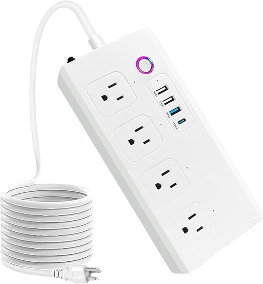 UseeLink Smart Plug Power Strip, Surge Protector with 4 Individually Controlled Smart Outlets and 4 USB Ports, 5FT Flat Extension Cord, Only for 2.4 GHz Wi-Fi, Compatible with Alexa & Google Home
