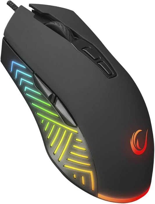 Rampage Spear V2 Black Wired Gaming Mouse with RGB Lighting – 12800 DPI, 7 Programmable Buttons, Lightweight Ergonomic Gaming Mouse for PC/Mac/Laptop Gamers