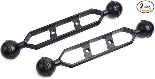 Black 7" Underwater Aluminum Alloy Extension Arm (2-Pack) - Dual Ball System with 1" Head Connector, Waterproof & Rustproof for Diving Camera Tray/Strobe/Video Light, Scuba Photography Gear