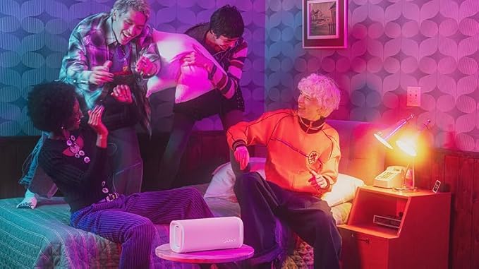 Sony ULT Field 5 Wireless Portable Bluetooth Speaker, IP67 Waterproof, Dustproof, and Rustproof with Enhanced Bass, 25 Hour Battery, 360° Party Light, and Shoulder Strap (SRSULT50W), Off White