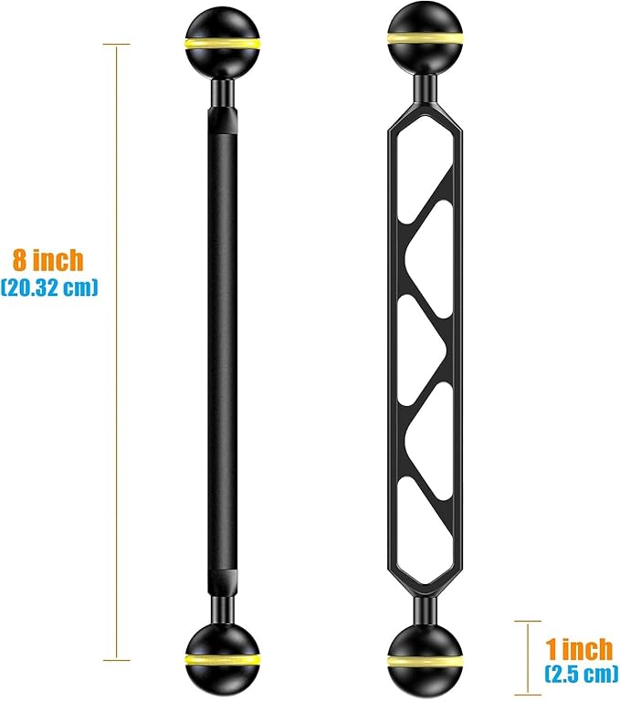 Sea frogs 2PCS Double Ball Arm 8.0" Essential Underwater Photography Gear Lighting System Aluminum Alloy Diving Equipment Accessory Lightweight Arms AM-10
