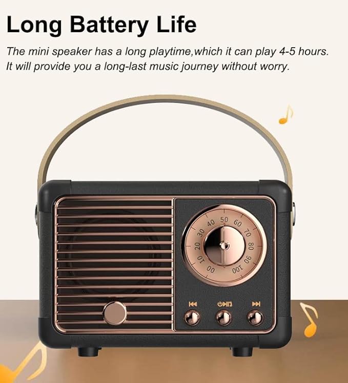 Retro Bluetooth Speaker, Portable Wireless Speaker with Crystal Clear Stereo Sound and Rich Bass,Retro Decor for Desk Bedroom Kitchen, Birthday Gifts for Women Men Teens (Black)