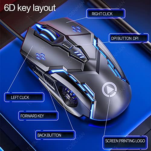 Gaming Mouse Wired,6 Buttons, 4 Adjustable DPI Up to 3200 DPI, 7 Circular & Breathing LED Light, Multifunction Wired Mouse Used for Games and Office (Black)