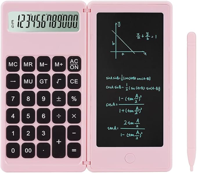 Desk Calculator, Desktop Small Calculators with Writing Notepad, Basic 4-Function Math Large Button Calculator, School Supplies for Kids, Middle/High School Students (Pink)
