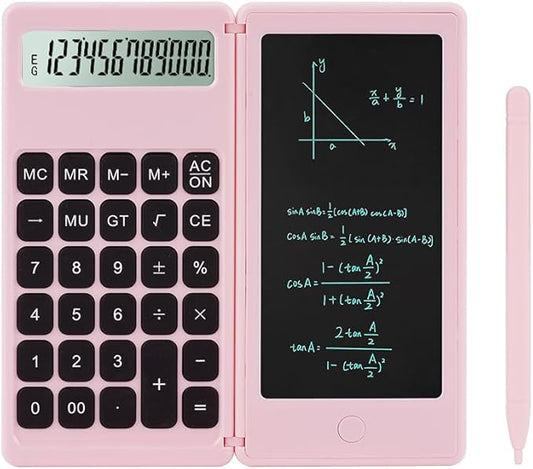 Desk Calculator, Desktop Small Calculators with Writing Notepad, Basic 4-Function Math Large Button Calculator, School Supplies for Kids, Middle/High School Students (Pink)