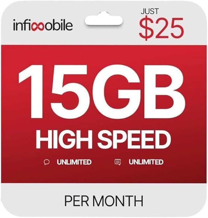 $12.50/Month | Infimobile Prepaid Unlimited Plan: 12 Months | 15GB High-Speed Data Per Month | Unlimited Data Talk & Text | Prepaid Plan Service SIM Card | Nationwide Coverage | 4G, 5G Network