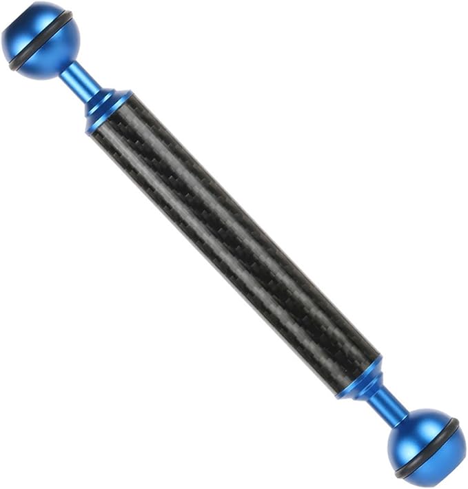 Carbon Fiber Underwater Float Arm, 1-inch Dual Ball Buoyancy Arm for Underwater Camera Tray, Video Light & Strobe for Scuba Diving Photography & Videography (Blue, 8 inches)