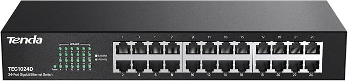 Tenda TEG1024D, 24 Port Gigabit Switch, Unmanaged Rackmount Ethernet Switch 24 Port with Traffic Optimization, Plug & Play, Fanless Quiet & Metal Design Network Switch, Limited Lifetime Protection