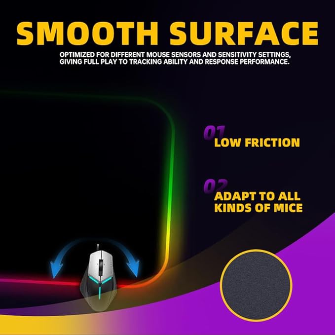 RGB Gaming Mouse Pad,31.5 X 11.8 Inch Oversized Mouse Mat, Ultra Bright LED Light&Soft Large Extended Mousepad with 14 Lighting Modes, Perfect for Gaming Or Work- Classic Black