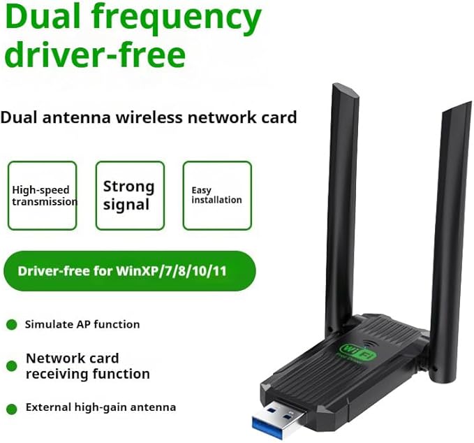 USB WiFi Adapter,1300Mbps WiFi USB 3.0 Dual Band 5G/2.4G Wireless Network Adapter for Desktop Laptop PC, Dual 2dBi Antennas,Supports Windows 11/10/8.1/8/7