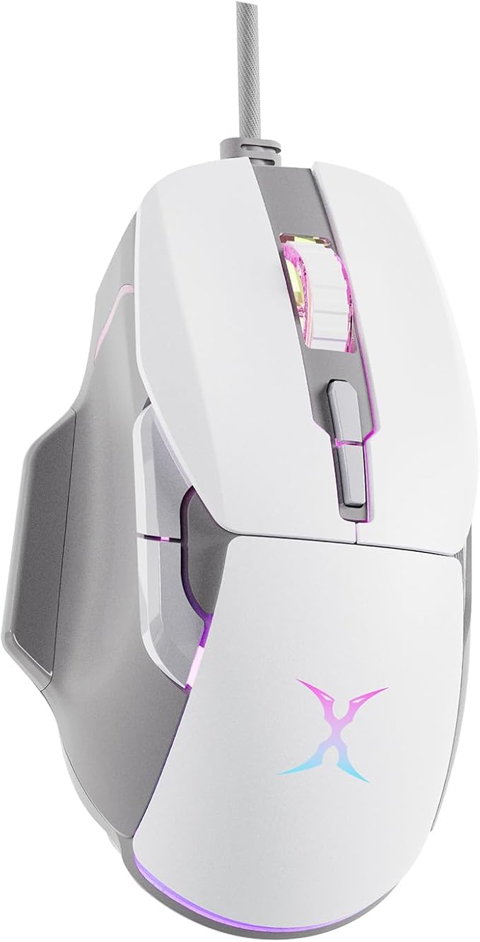 BM-88 Wired Gaming Mouse, 7200 DPI, Musicsync RGB Backlit, 7 Programmable Buttons with 13 Lighting Effects, Braided Cable - White