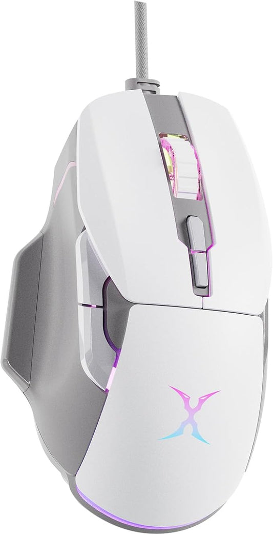 BM-88 Wired Gaming Mouse, 7200 DPI, Musicsync RGB Backlit, 7 Programmable Buttons with 13 Lighting Effects, Braided Cable - White