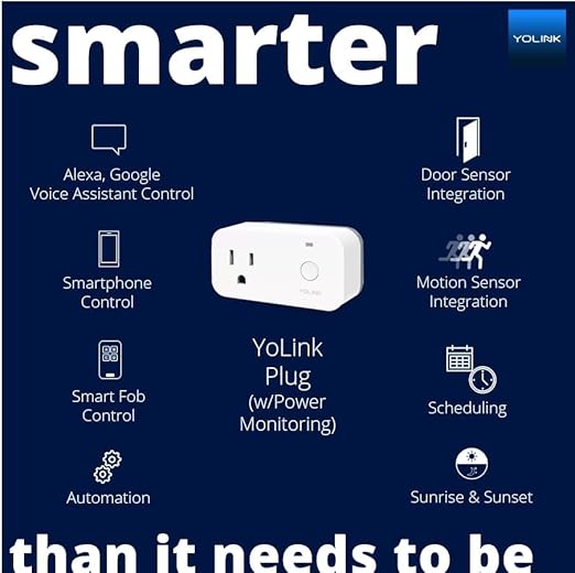 YoLink Smart Plug with Energy Monitoring, 1/4 Mile World's Longest Range Smart Home Mini Outlet Works with Alexa Google Assistant IFTTT Remote Control Home Appliances Anywhere, YoLink Hub Required