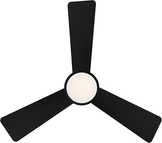 WAC Smart Fans Hug Indoor and Outdoor 3-Blade Flush Mount Smart Home Ceiling Fan 44in Matte Black with 3000K LED Light Kit and Remote Control works with Alexa and iOS or Android App