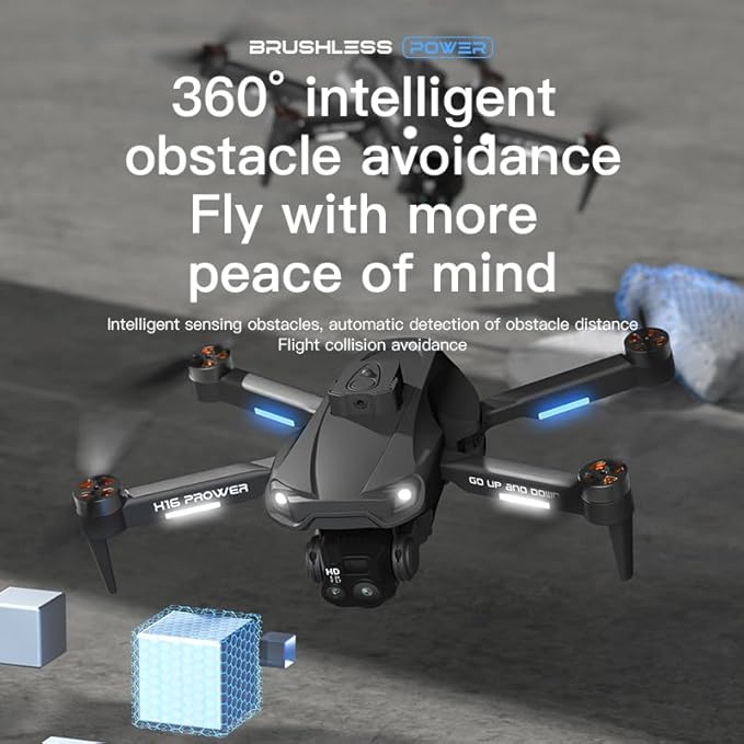 4K Drone with Camera, Brushless Motor, Long Battery Life, 4-Way Obstacle Avoidance, Infrared Night Vision, Gimbal Anti-Shake, One-Key Take Off & Landing, WiFi FPV Quadcopter with Triple cameras