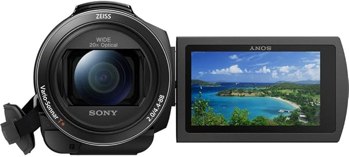 Sony FDR-AX43 UHD 4K Handycam Camcorder + 4K External Monitor + 2 x 64GB Memory Cards + 3 x NP-FV70 Batteries + 3 Piece Filter Kit + Wide Angle Lens + Telephoto Lens + Bag - Vlogging Bundle