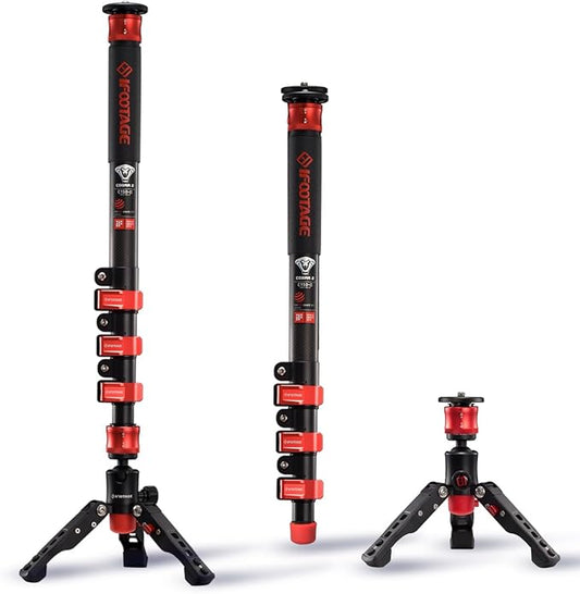 IFOOTAGE Monopod with Feet, 59’’ Lightweight Telescopic Carbon Fiber Camera Monopod,Tripod Stand,Metal Flip Locks for DSLR,Sony,Max.Load 22lbs,Cobra 2 C150 Ⅱ