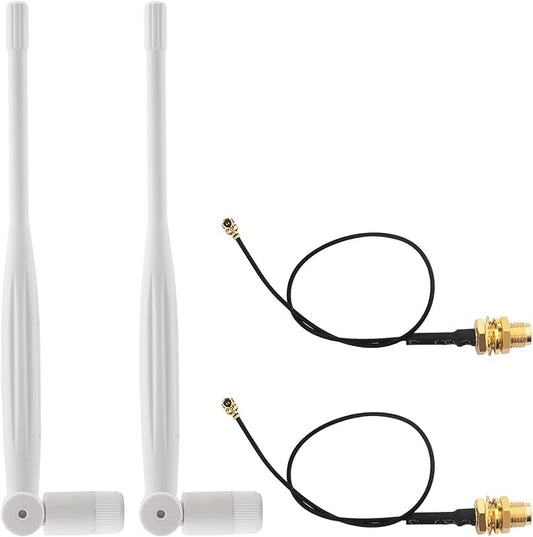 WiFi Security Camera Replacement Antenna Kit 4PCS, 2 x 2.4GHz 3dBi RP-SMA Male Foldable Antenna + 2 x 17CM/6.7" U.FL/IPEX to RP-SMA Female Extension for Reolink Eco Birdfy Wireless Camera, Kaunosta