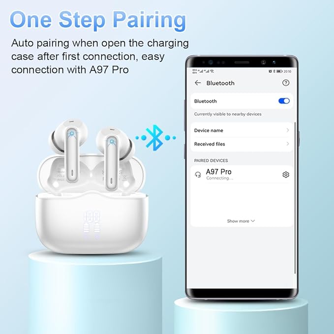 Wireless Earbud, Bluetooth 5.3 Headphones Deep Bass with 4 HD Mics, Wireless Headphones in Ear 40H Playtime, Bluetooth Earphones with Light Weight, IP7 Waterproof Ear Buds for Android IOS, Snow White