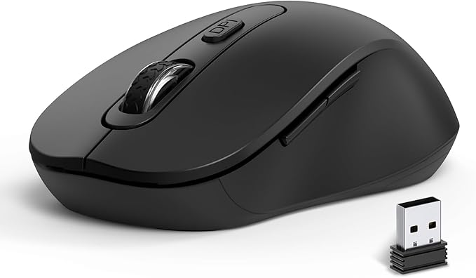 Wireless Mouse for Laptop, PC, Chromebook, Mac, MacBook, Silent Wireless Mouse with USB Nano Receiver, Side Button, 2400 DPI, Anti Slip Roller, 6 Button Ergonomics Cordless Computer Mice - Black