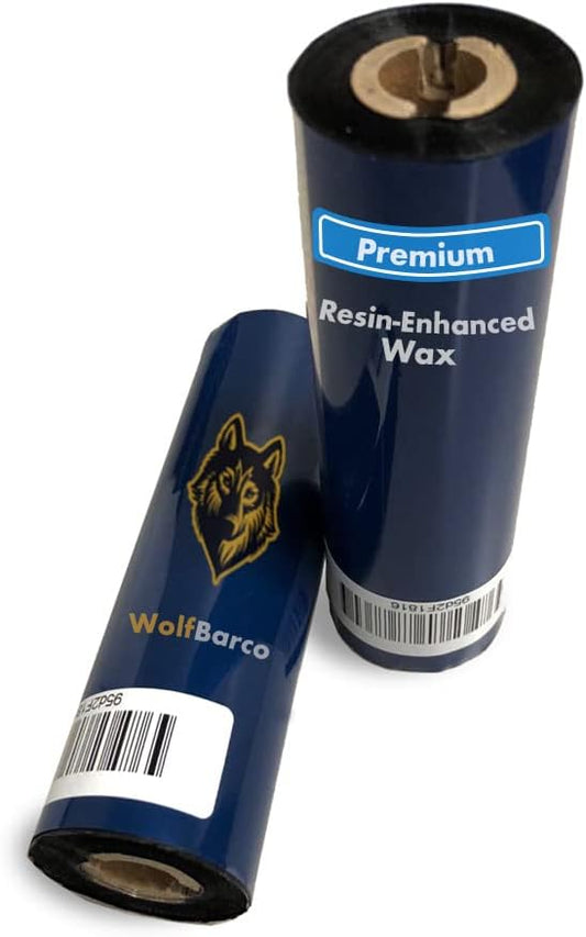 1 Rolls Wolfbarco 4.33" x 243' (110m x 74m) Black Premium Resin-Enhanced Wax Thermal Transfer Ribbon Compatible with Zebra Printers
