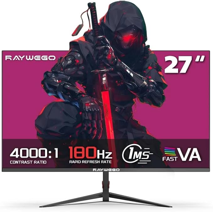 27 inch Gaming Monitor 180Hz,Fast VA Screen 1080P Monitor,4000:1 Contrast Ratio,Adaptive-Sync,HDMI*1/DP*1/USB*1,3-Side Borderless,Crosshair/Timer/FPS/RTS/Counter,VESA