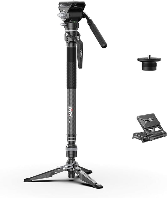 COMAN M1V5 Camera Monopod, One-Click Lifting Monopod with Feet, 67'' Lightweight monopod with V5 Fluid Head Quick Release Plate for Camera, DSLR, Camcorder