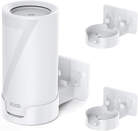 Wall Mount Kit for TP-Link Deco BE65-5G/BE75/BE85/BE95 WiFi 7 Mesh System – Space-Saving Bracket with Cable & Power Adapter Storage, Secure & Stylish Design for Home and Office (White, 2-Pack)