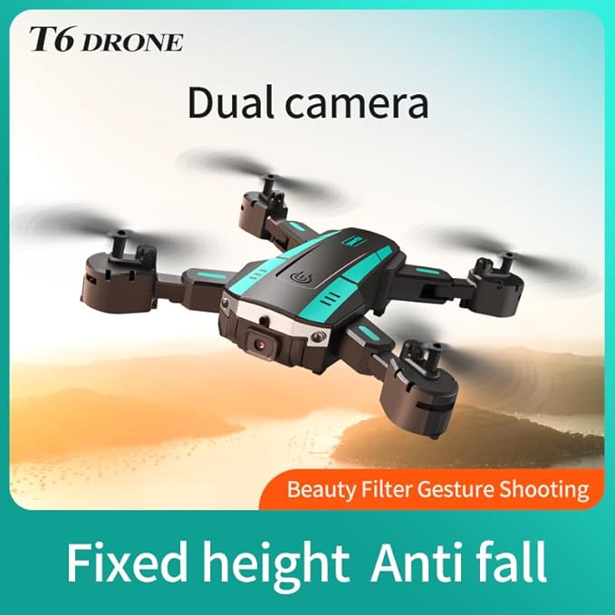 T6 Drone with Dual Camera for Adults Kids, Obstacle Avoidance Drone,RC Quadcopter with Auto Hover & Altitude Hold, Gesture Control,App Controlled,Great Gift for Beginners(Blue)