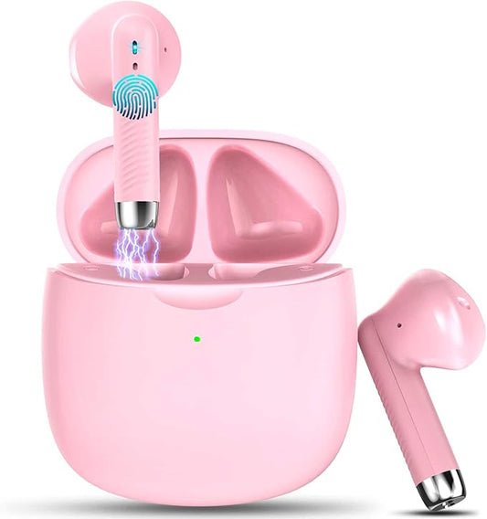 Wireless Earbuds, Bluetooth 5.4 Earbuds Stereo Bass, Bluetooth Headphones in Ear Noise Cancelling Mic, Earphones IP7 Waterproof Sports, 32H Playtime USB C Charging Case Pink Ear Buds for Android iOS