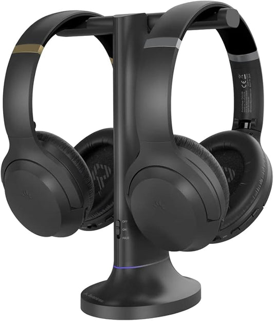 Avantree Duet - Dual Wireless Headphones for TV Watching, Clear Voice & Loud Volume for Seniors and The Hard of Hearing, Easy Plug & Play Setup, with 2.4GHz RF Transmitter & Charging Dock